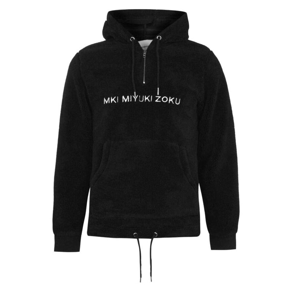 MKI MIYUKI ZOKU Mens Logo Sherpa Quarter Zip Hoodie / Black
